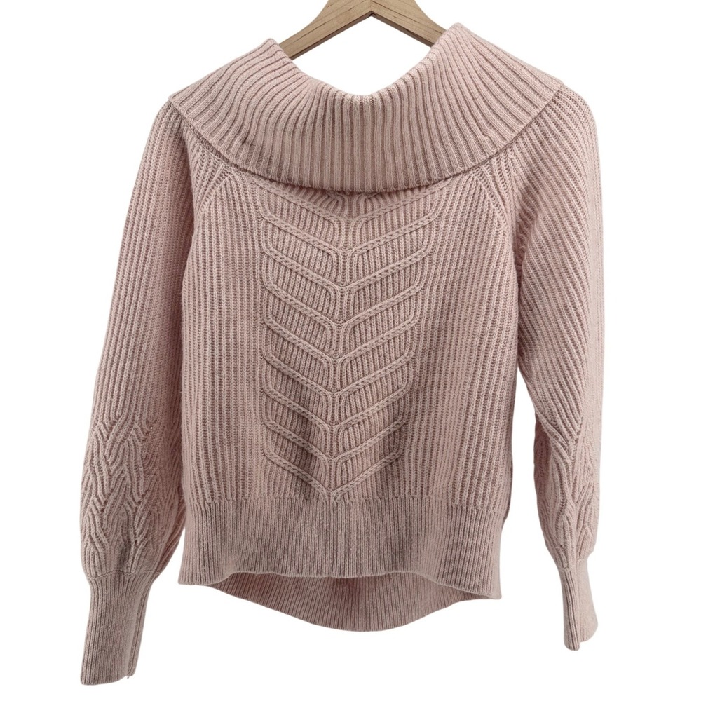 White House Black Market Pink Cowl Neck Cashmere Wool Blend Cable Knit Sweater L - Picture 4 of 9